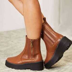 Platform Boots Side Zip Vegan Leather Moto Chunky Lug Shoes Forever Link Shoes